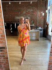 Kalia Orange Tropical Abstract Mini Dress
