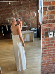 Bentley Beige Smocked Linen Maxi Dress