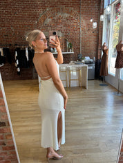 Karley Ivory Textured Halter Midi Dress