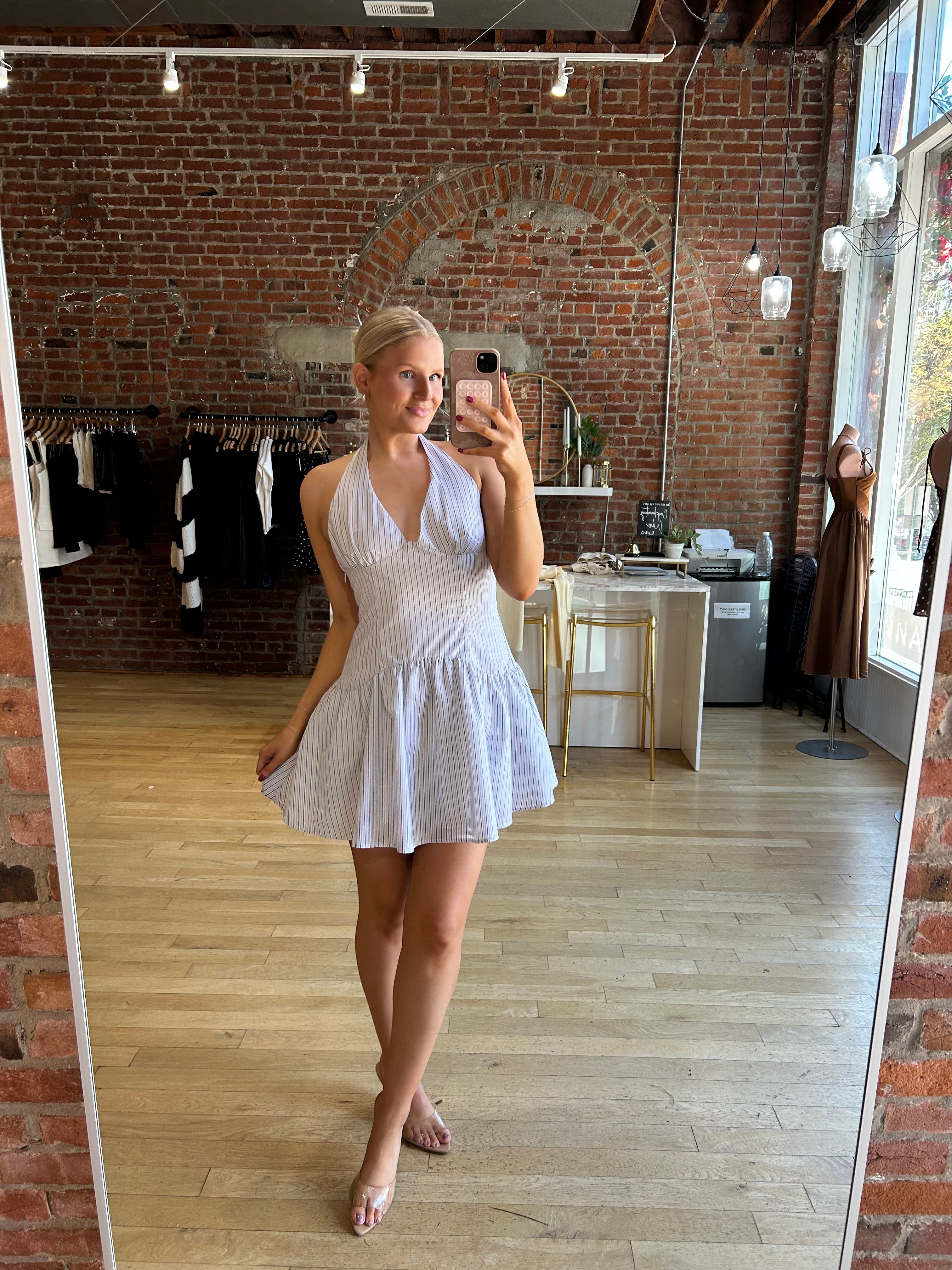 Ramona White Striped Halter Mini Dress