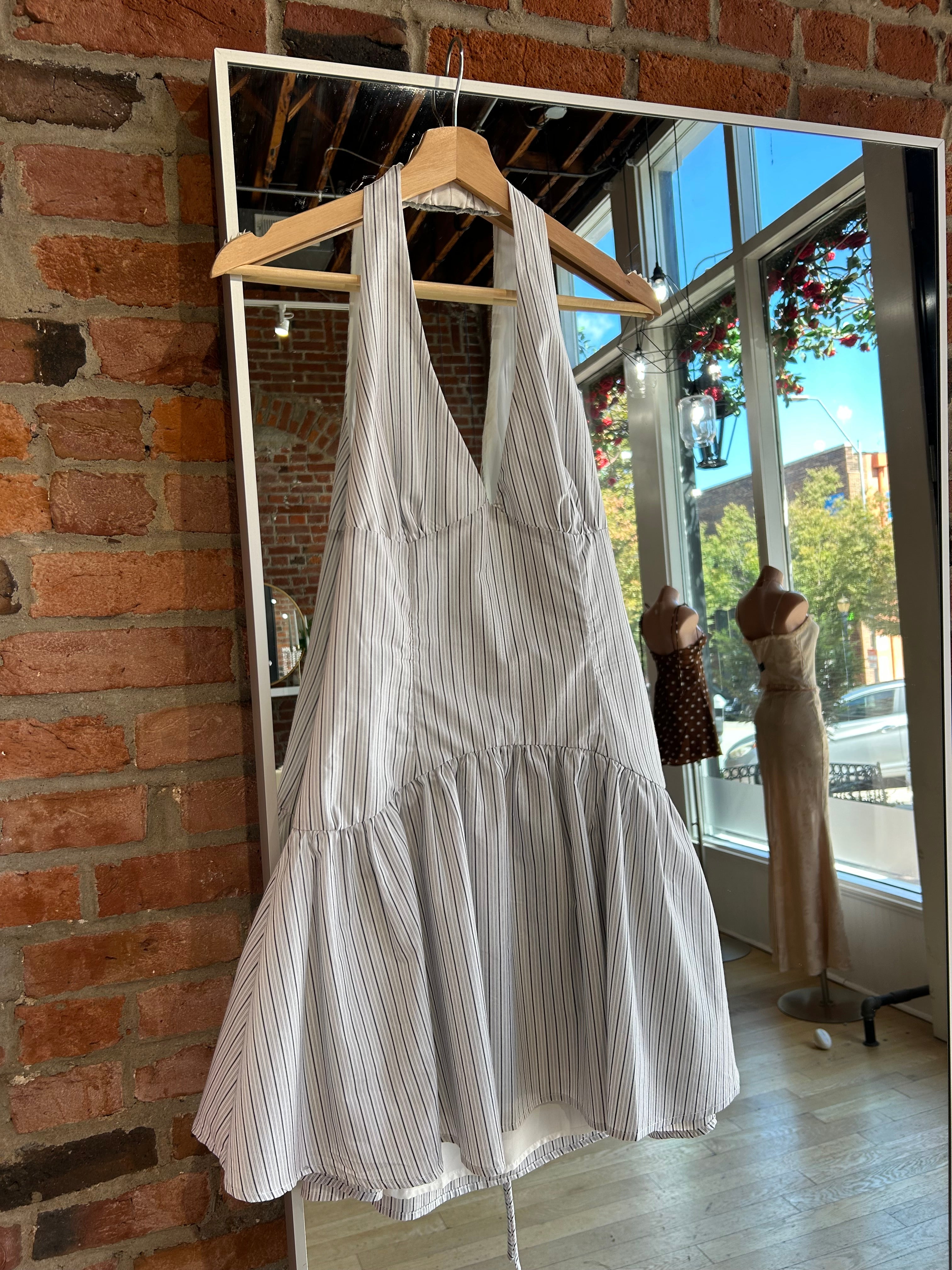 Ramona White Striped Halter Mini Dress