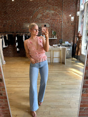 Hilary Blush Floral Ruffle Halter Neck Tank