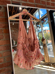 Hilary Blush Floral Ruffle Halter Neck Tank