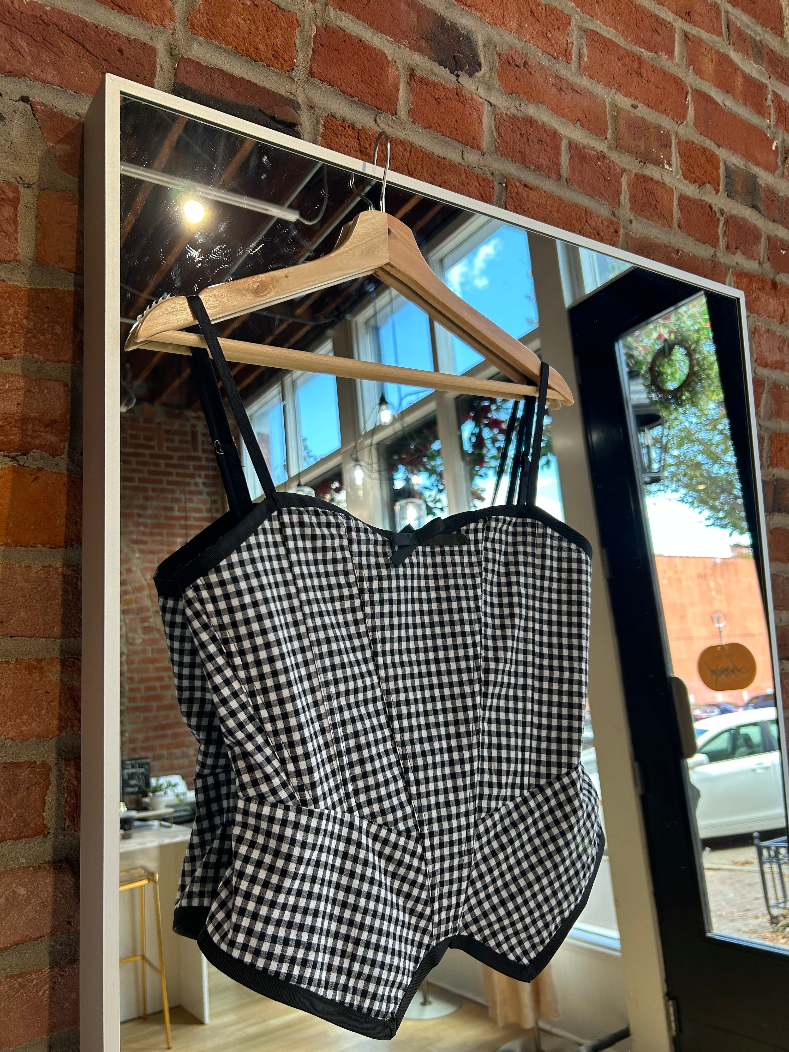 Taya Black And White Checkered Tank Top