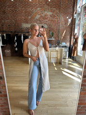 Maeve Satin Button Front Duster Top