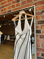 Athena White and Black Halter Knit Maxi Dress