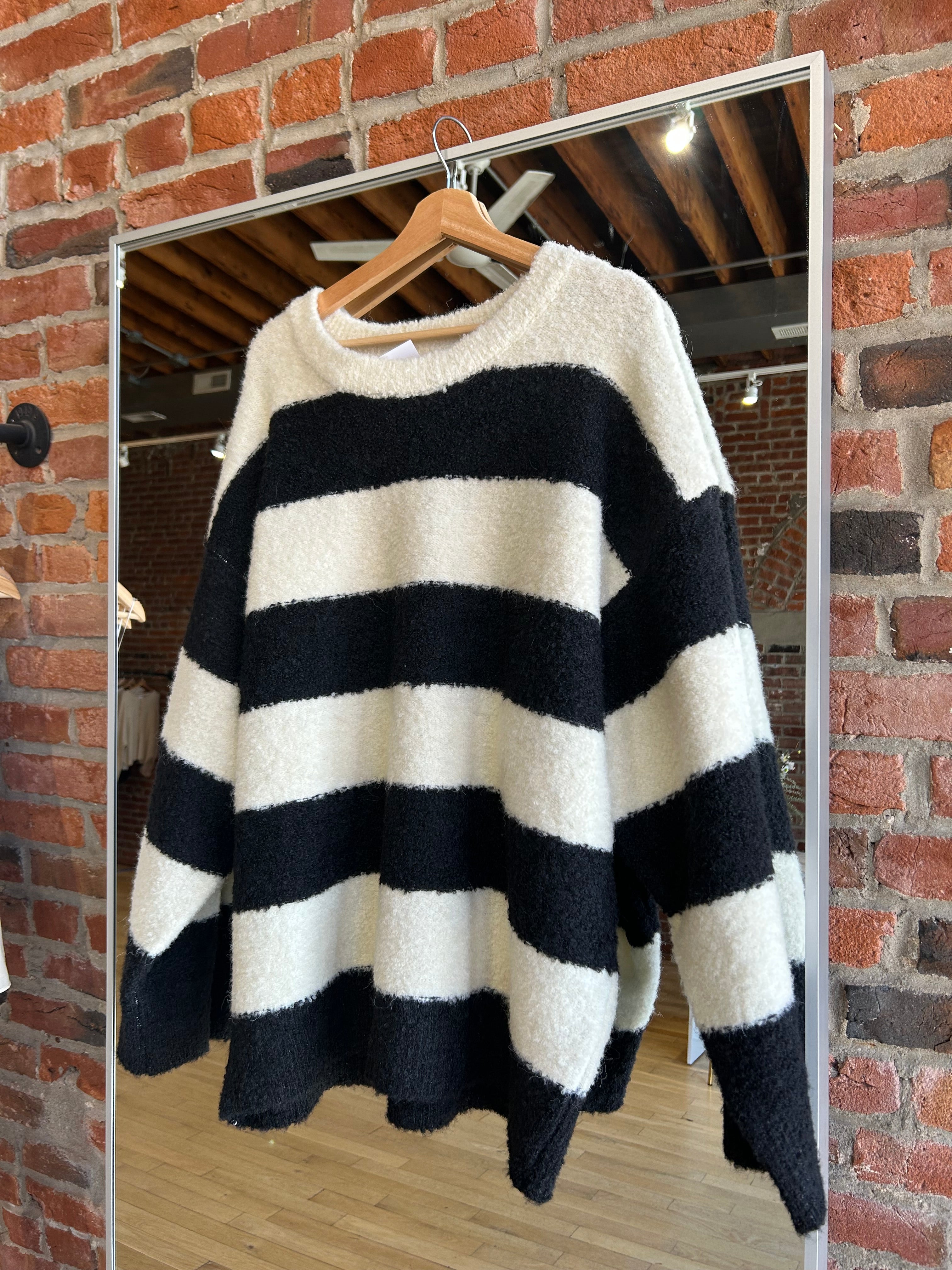 Nellie Black and White Striped Crewneck Sweater