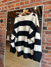 Nellie Black and White Striped Crewneck Sweater