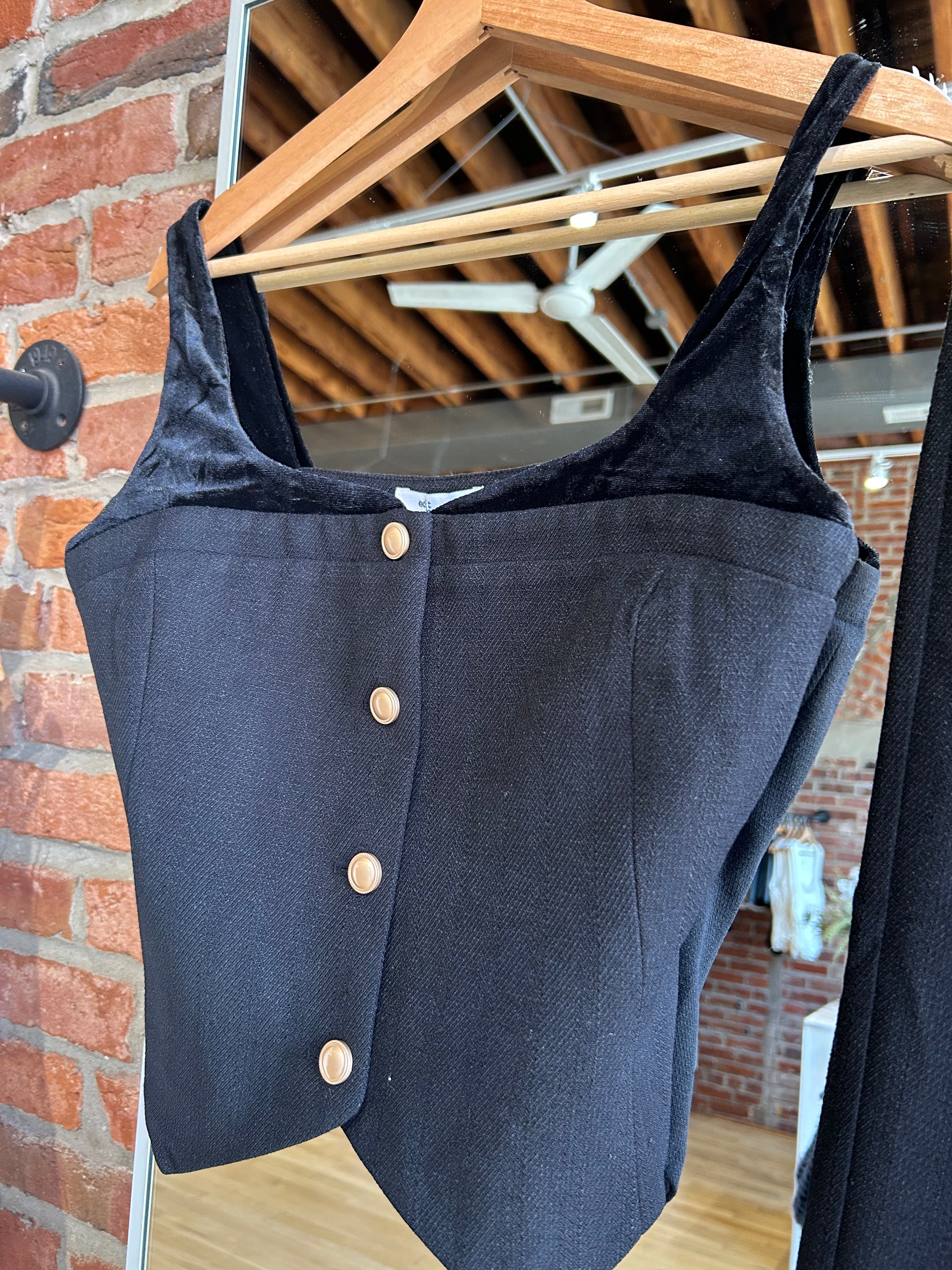 Kerri Black Tweed Tank and Pant Two-Piece Set