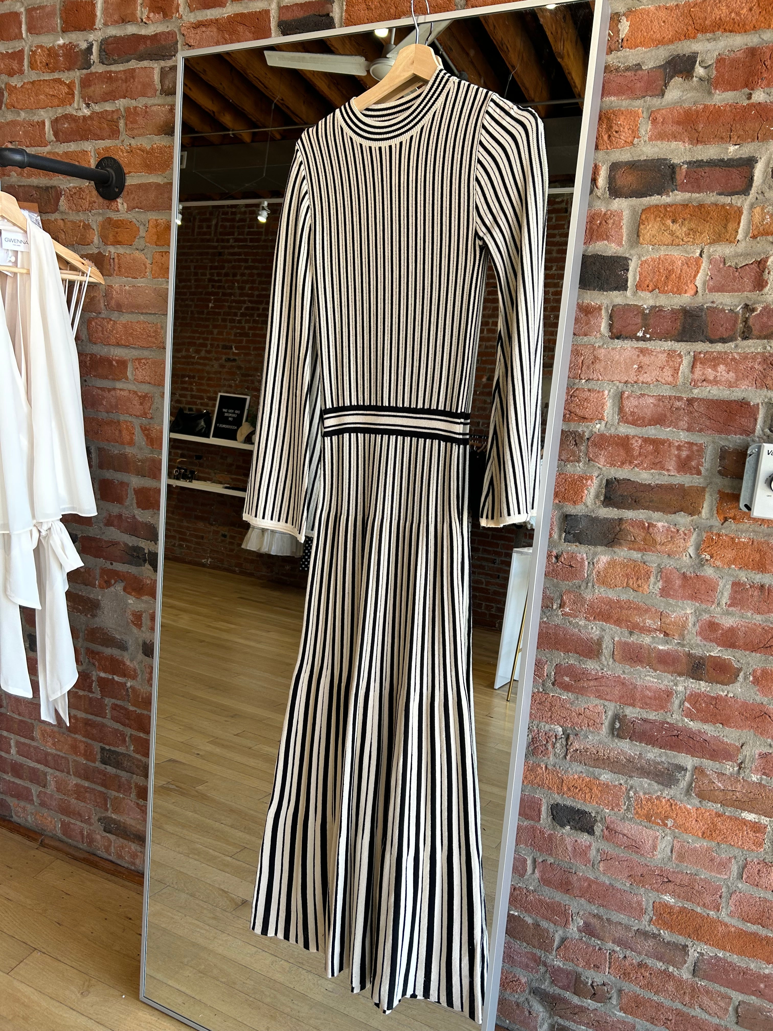 Frankie Cream and Black Striped Long Sleeve Maxi Dress