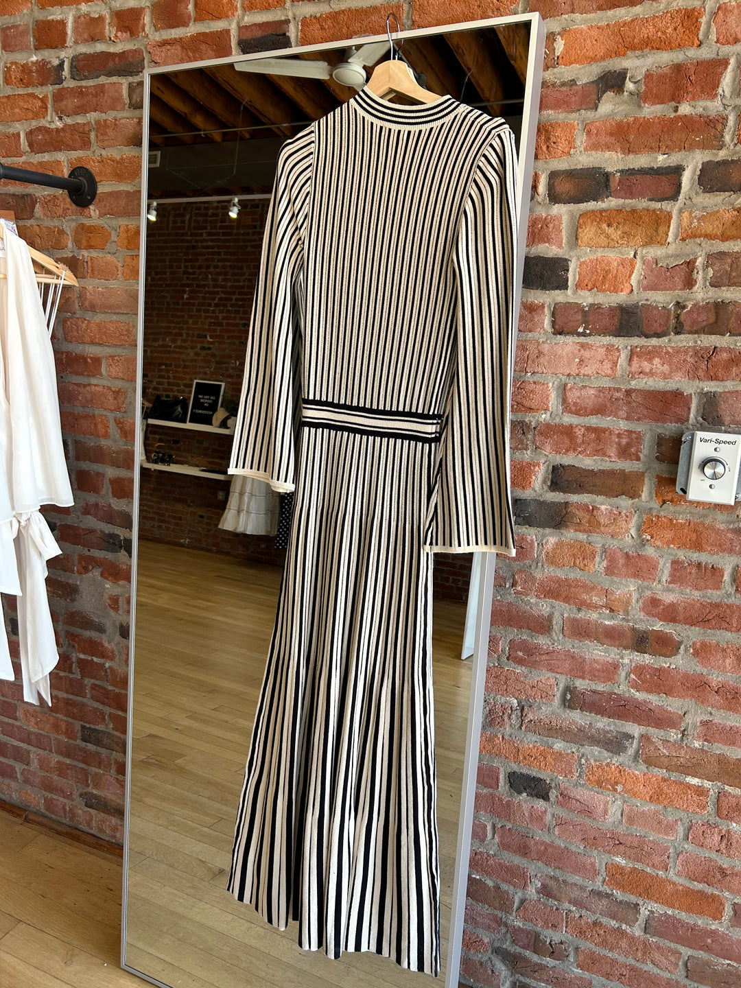 Frankie Cream and Black Striped Long Sleeve Maxi Dress