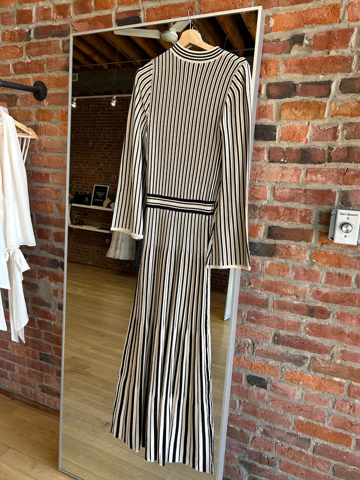 Frankie Cream and Black Striped Long Sleeve Maxi Dress