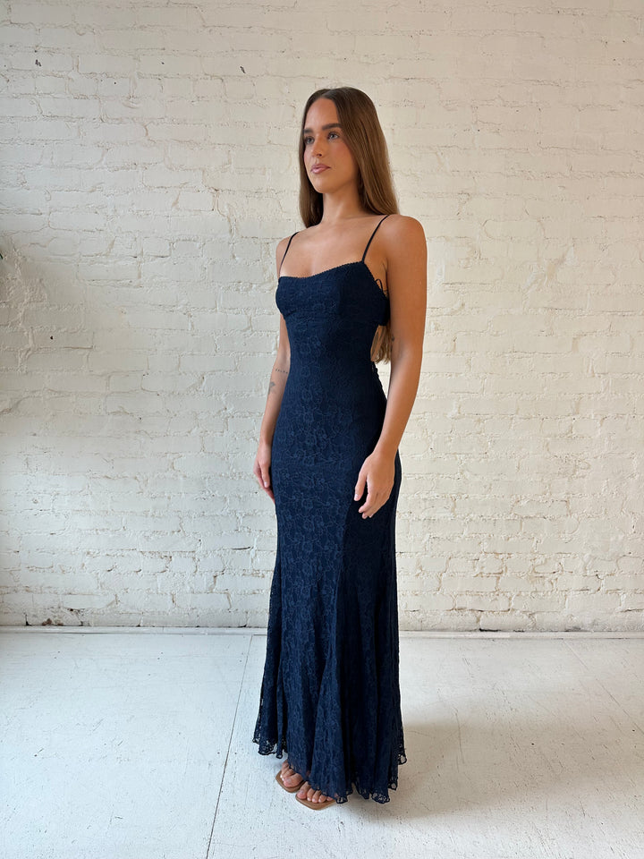 Ciaro Navy Blue Lace Maxi Dress