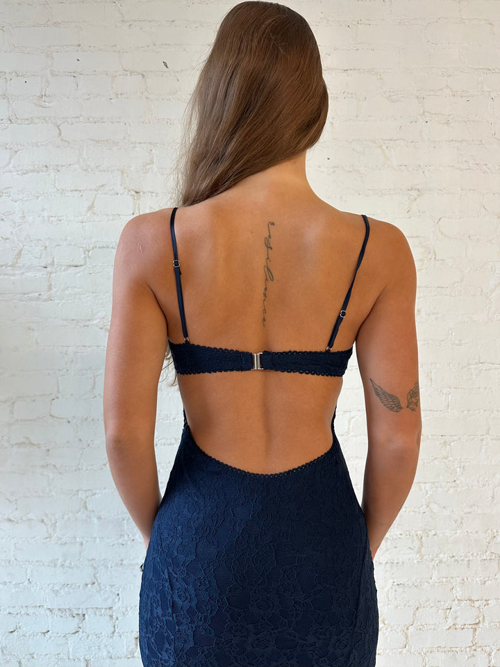Ciaro Navy Blue Lace Maxi Dress
