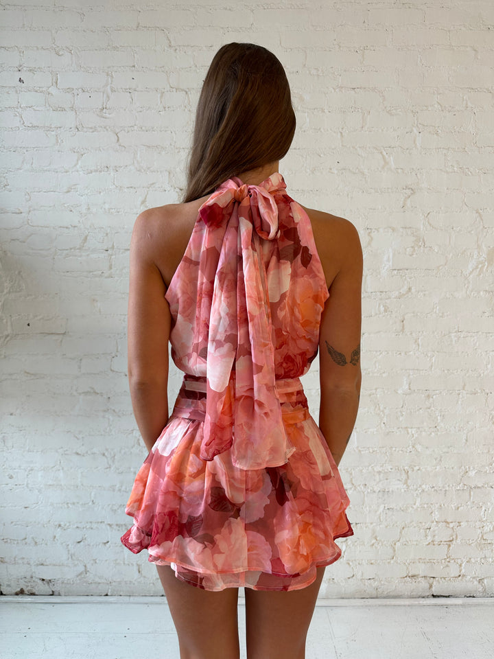 Penelope Pink Floral Halter Mini Dress