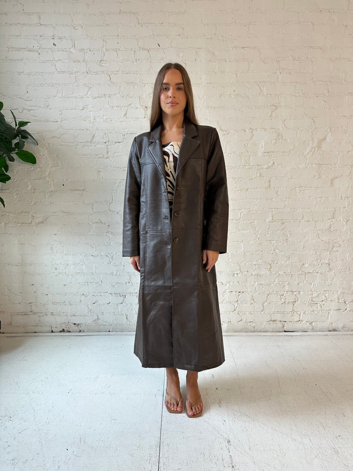 Eve Brown Leather Trench Coat