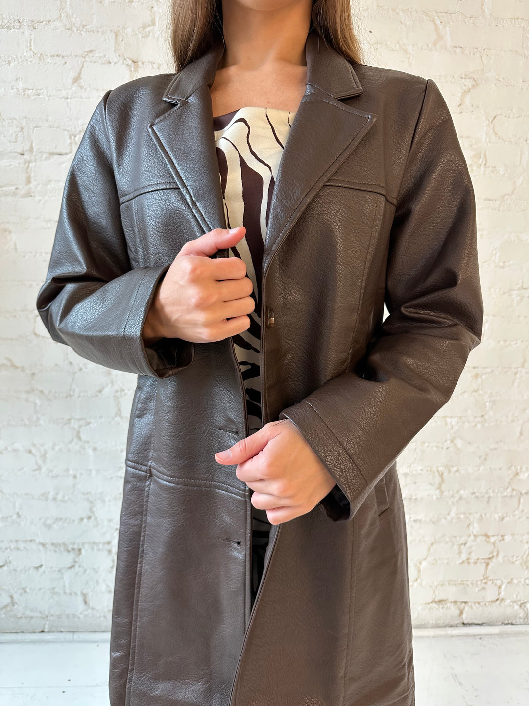 Eve Brown Leather Trench Coat