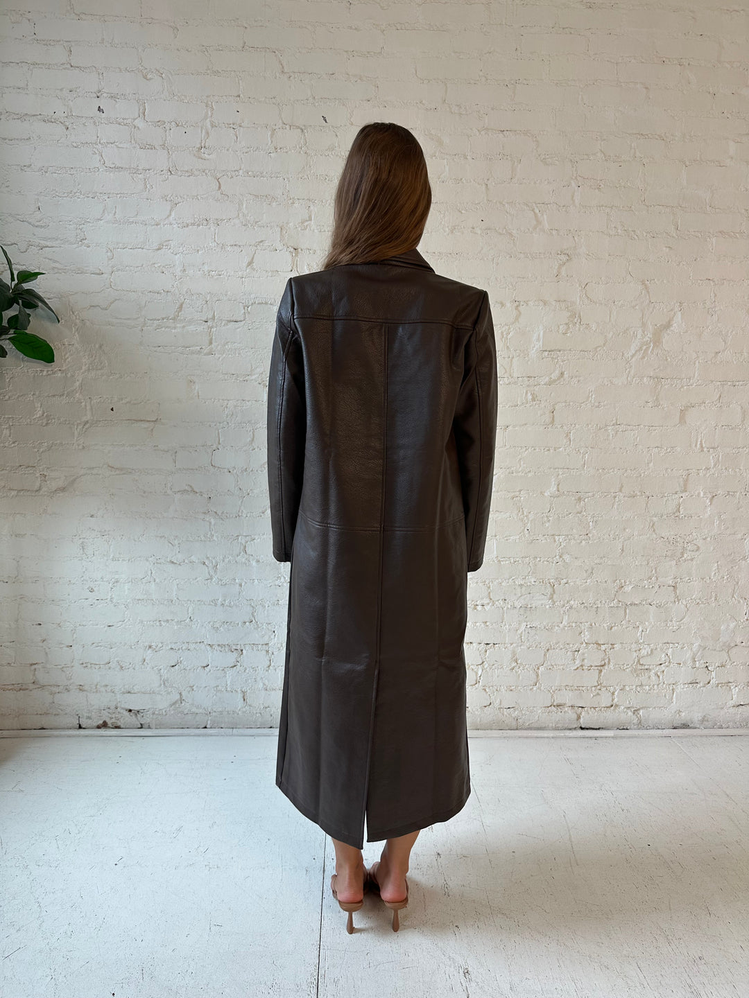 Eve Brown Leather Trench Coat