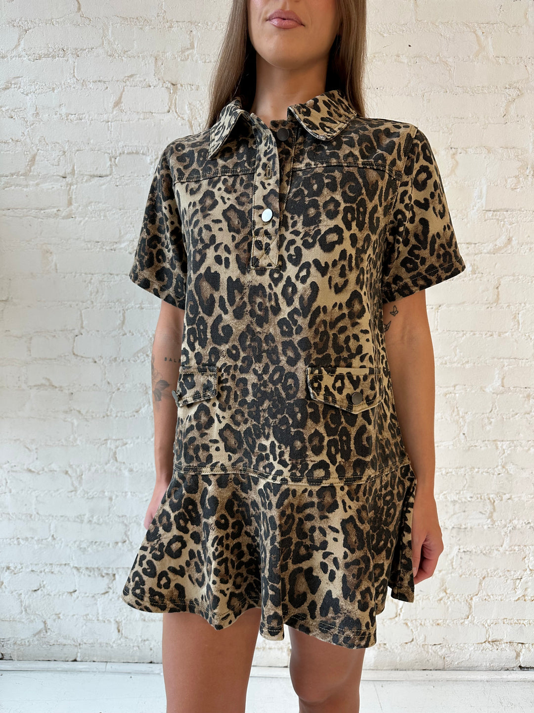 Holly Leopard Print Denim Mini Dress