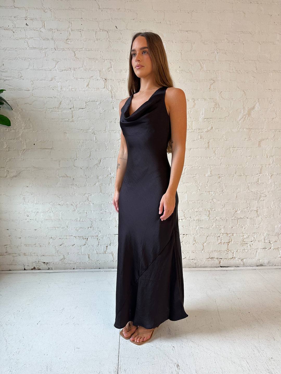 Audrey Dark Brown Cowl Neck Maxi Dress