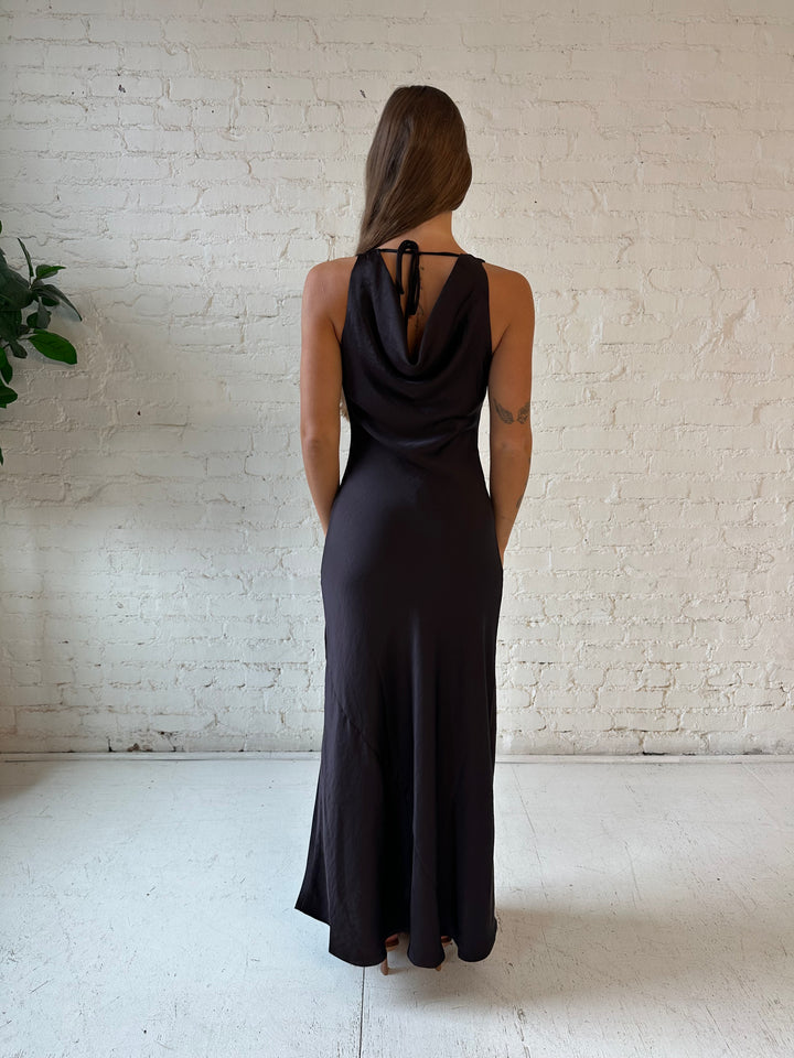 Audrey Dark Brown Cowl Neck Maxi Dress