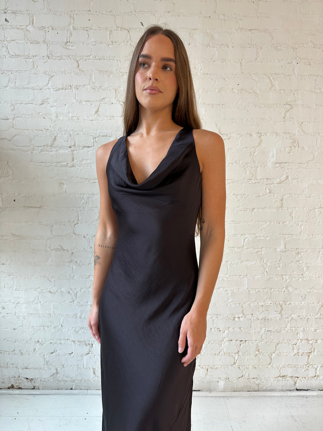 Audrey Dark Brown Cowl Neck Maxi Dress