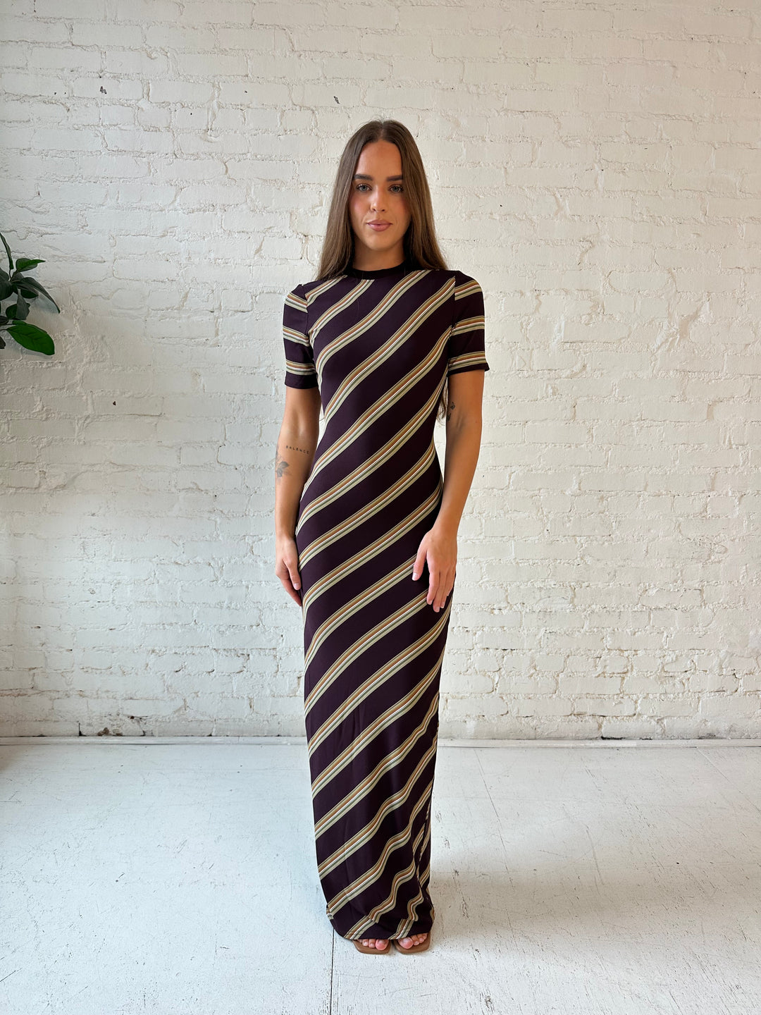Brene Brown Multi-Stripe Keyhole Maxi Dress