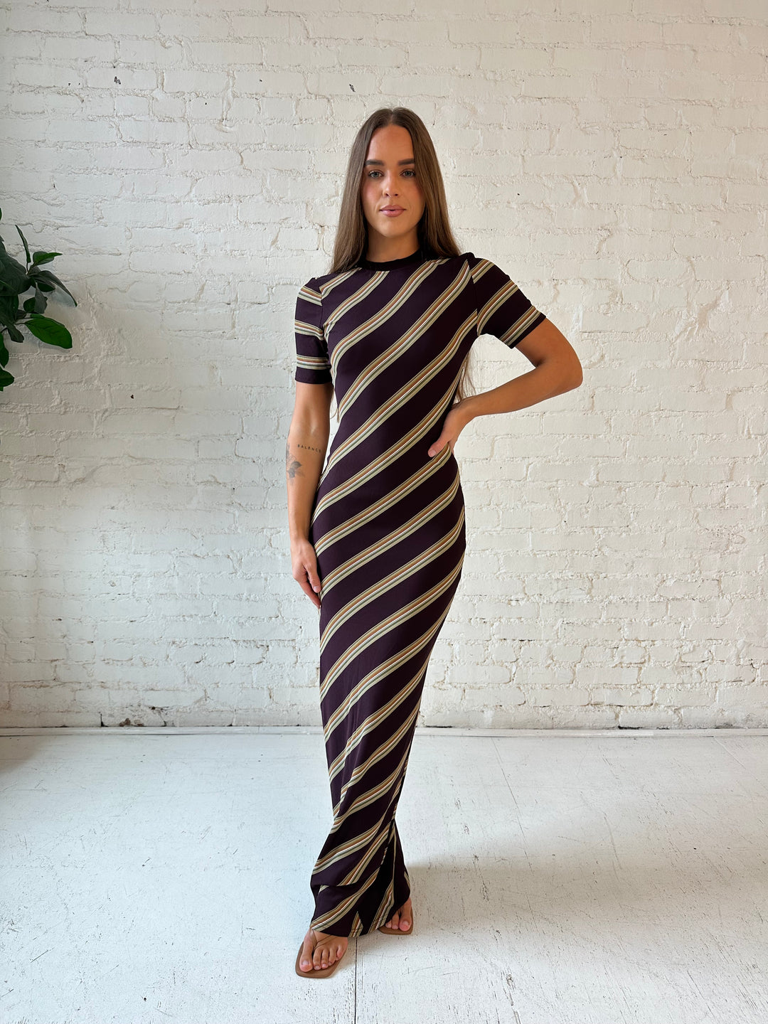 Brene Brown Multi-Stripe Keyhole Maxi Dress
