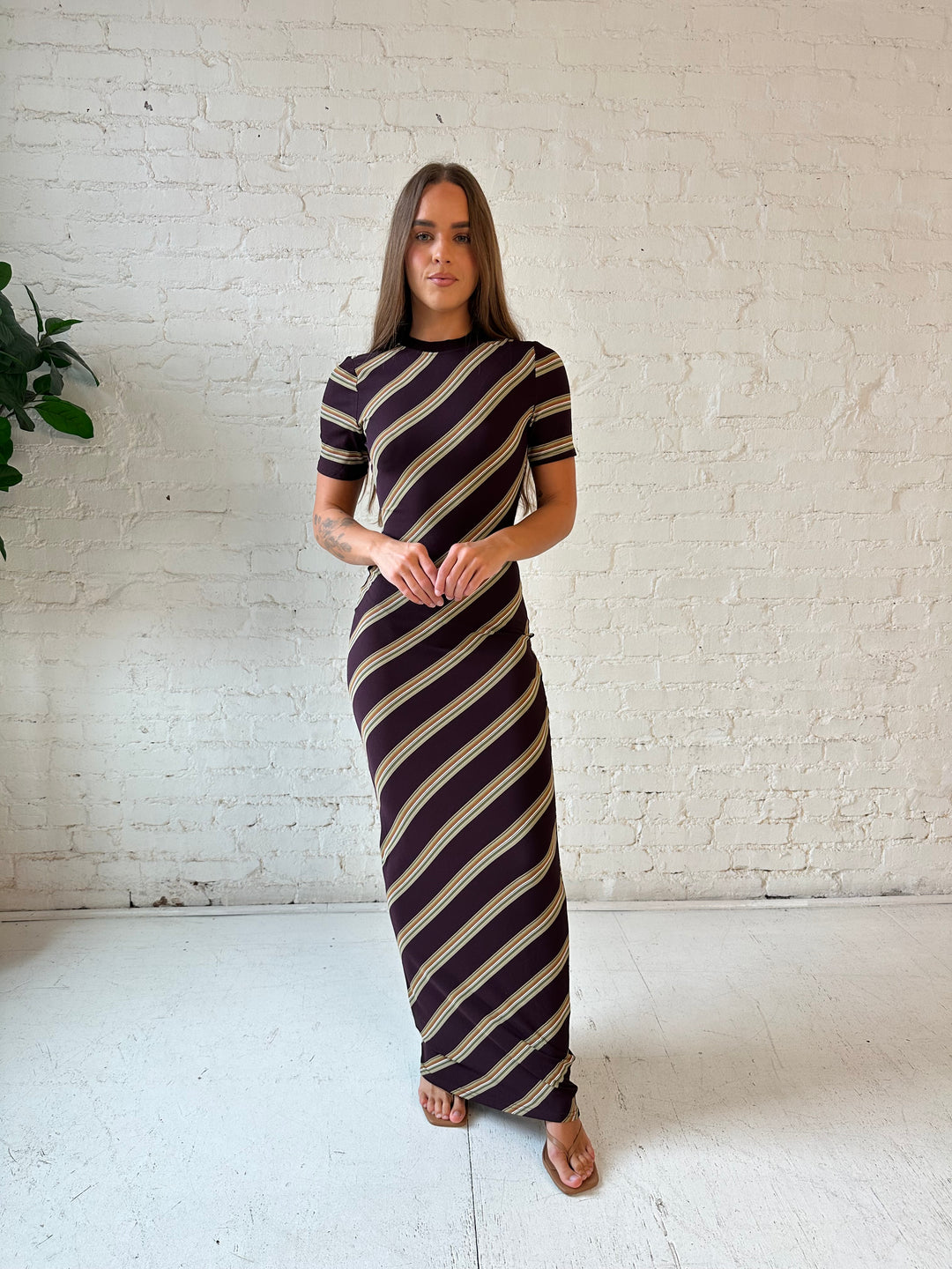 Brene Brown Multi-Stripe Keyhole Maxi Dress
