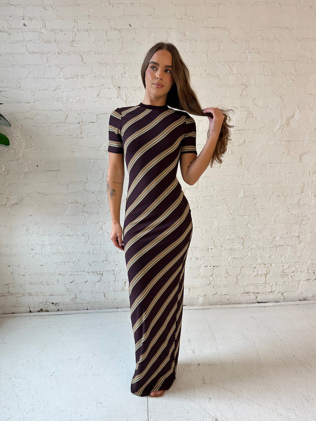 Brene Brown Multi-Stripe Keyhole Maxi Dress