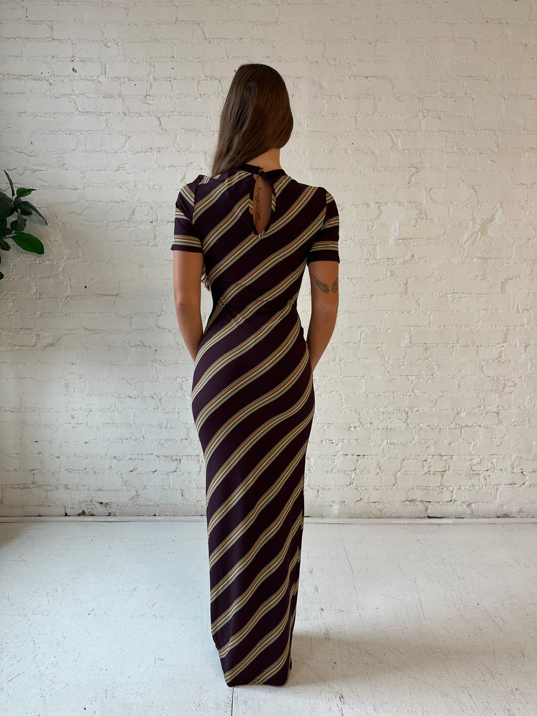 Brene Brown Multi-Stripe Keyhole Maxi Dress