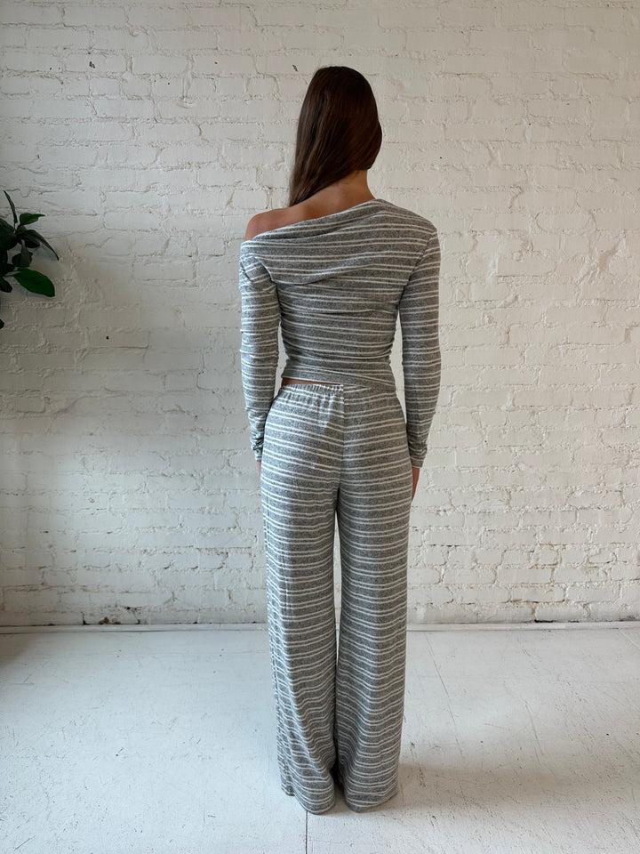 Jessie Grey Striped Two Piece Lounge Set