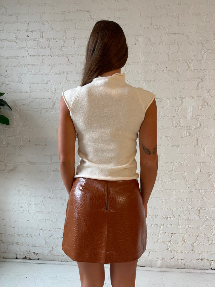 Larsa Cognac Leather Mini Skirt