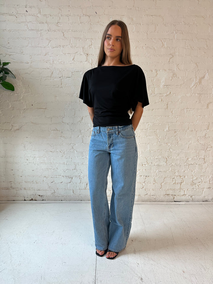 Anne Black Short Sleeve Tie Top