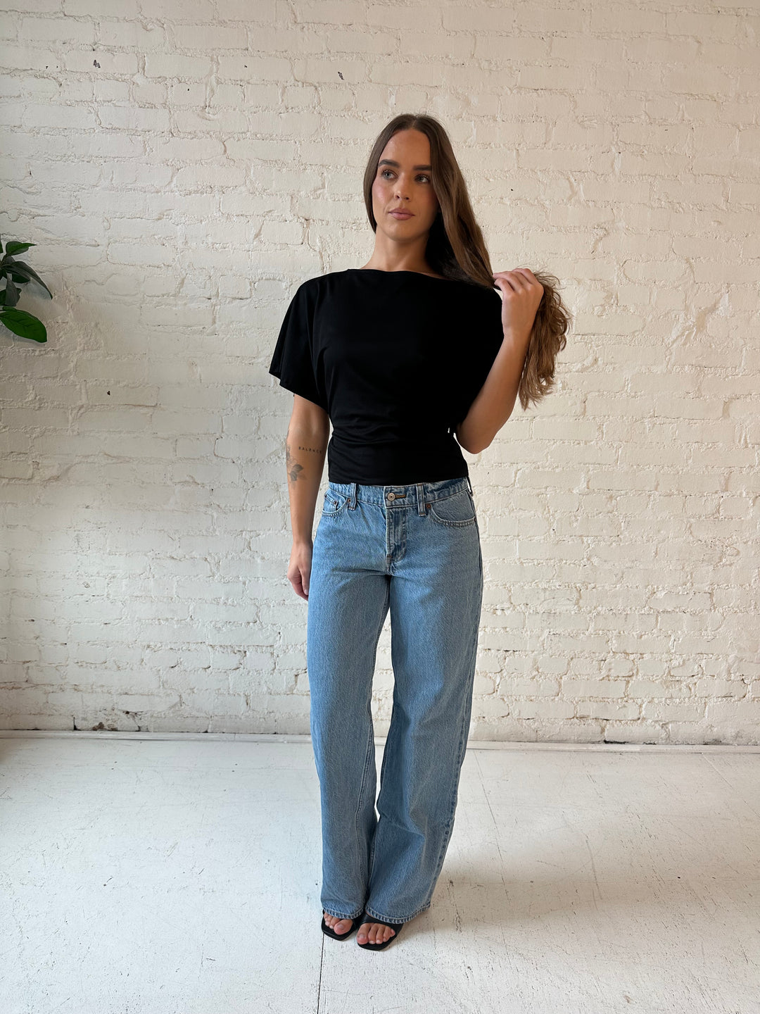 Anne Black Short Sleeve Tie Top