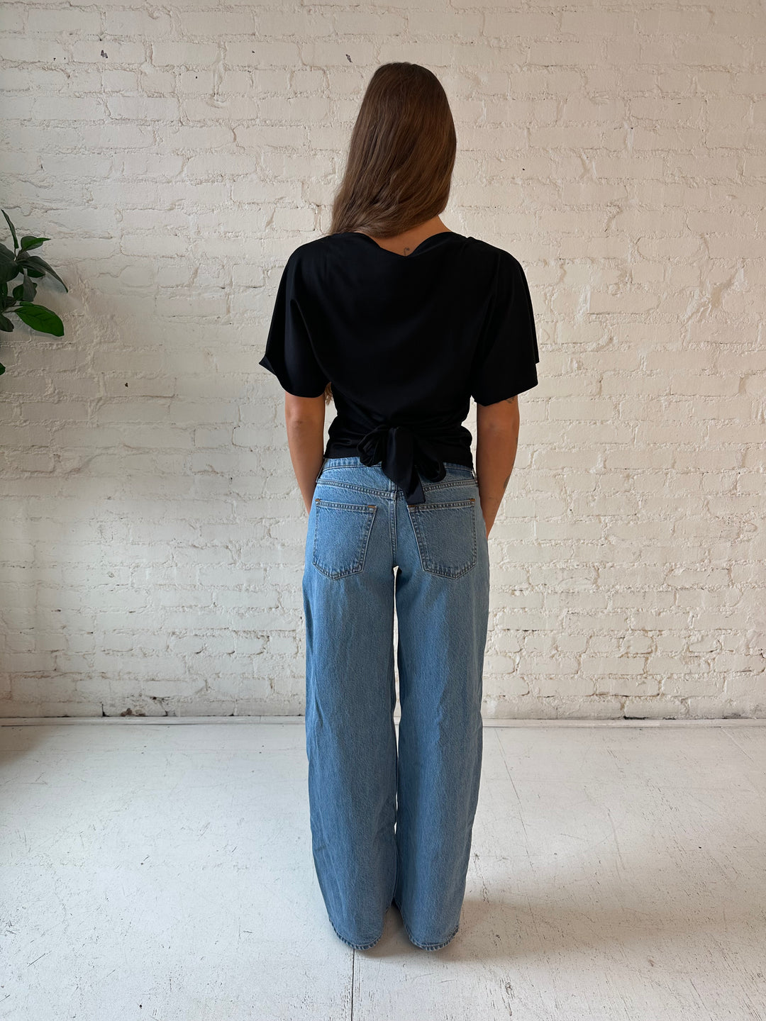 Anne Black Short Sleeve Tie Top
