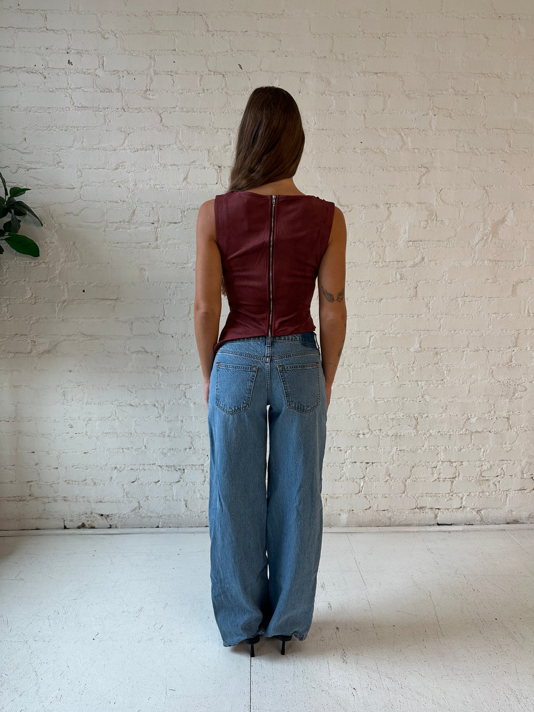 Rachel Wine Suede Cowl Neck Top