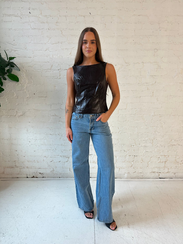 Margret Dark Brown Croc Leather Top