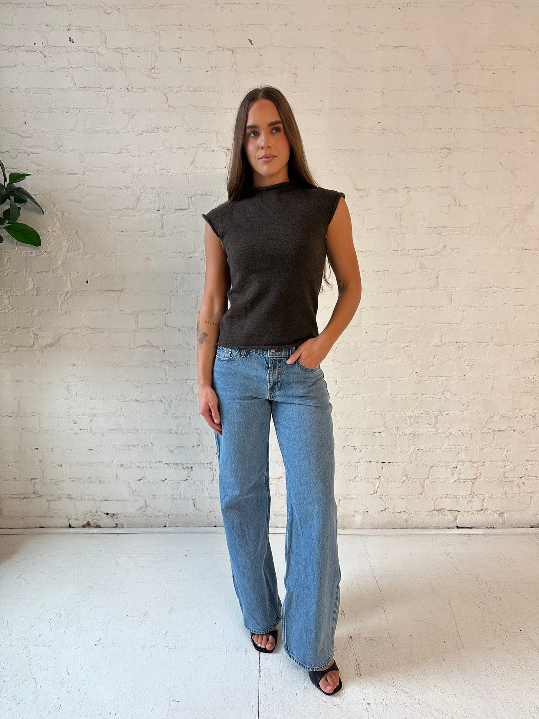 Lennon Cap Sleeve Fitted Top- Brown