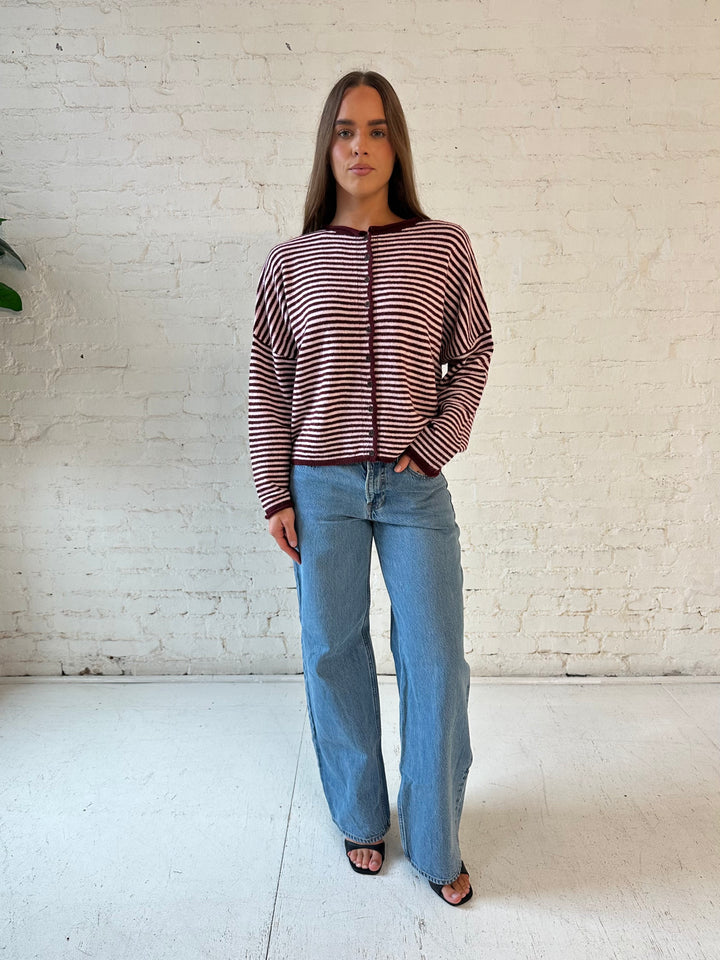 Sylvie Burgundy & Pink Striped Cardigan