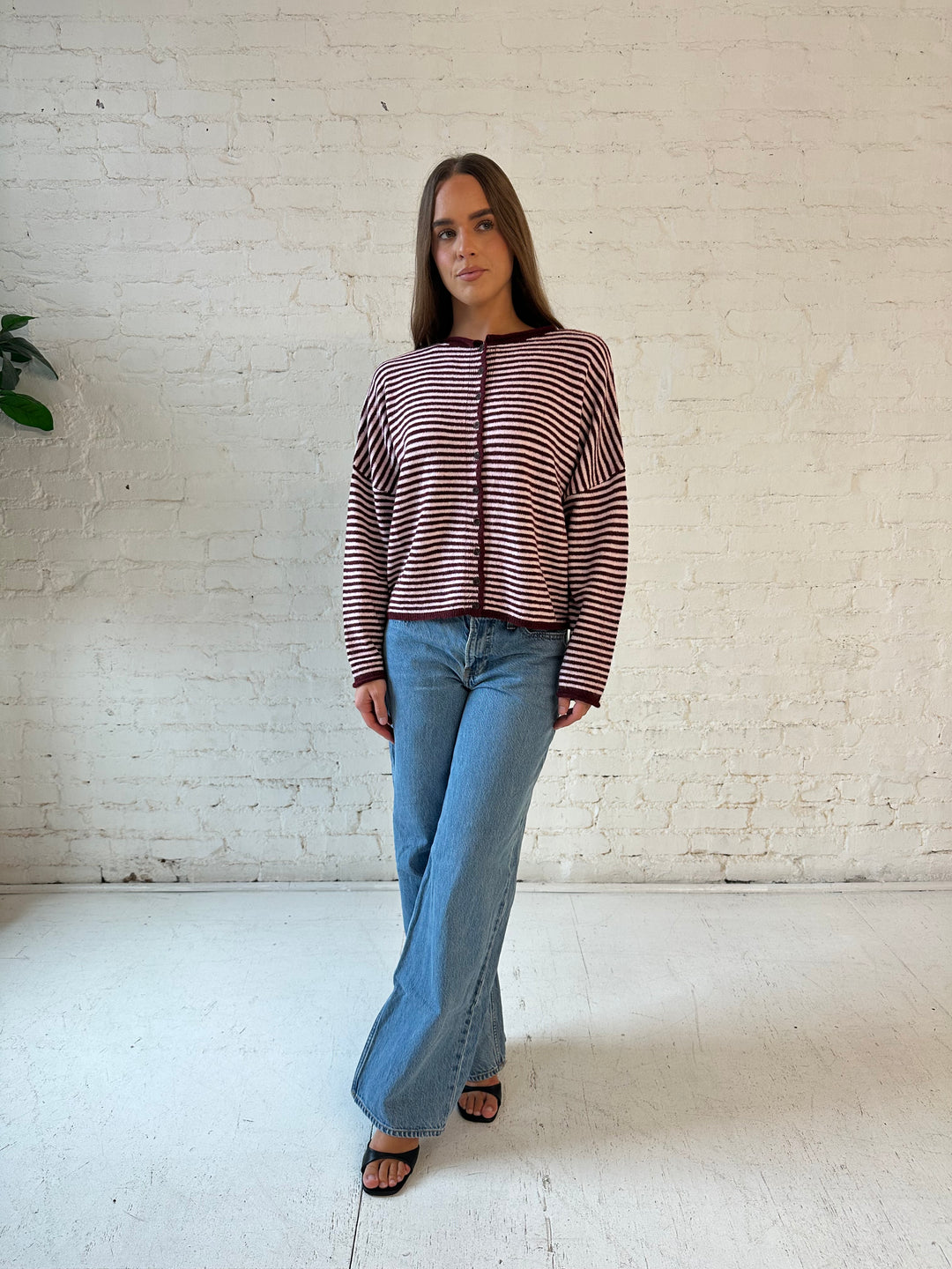 Sylvie Burgundy & Pink Striped Cardigan