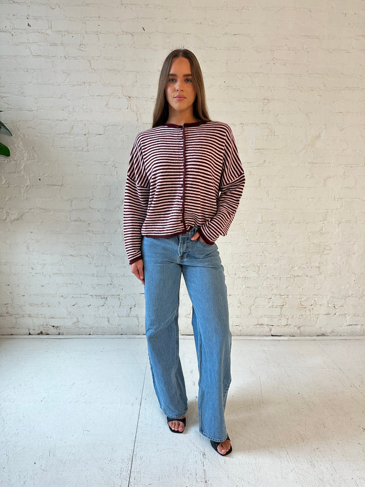 Sylvie Burgundy & Pink Striped Cardigan