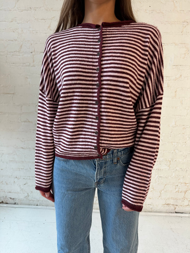 Sylvie Burgundy & Pink Striped Cardigan