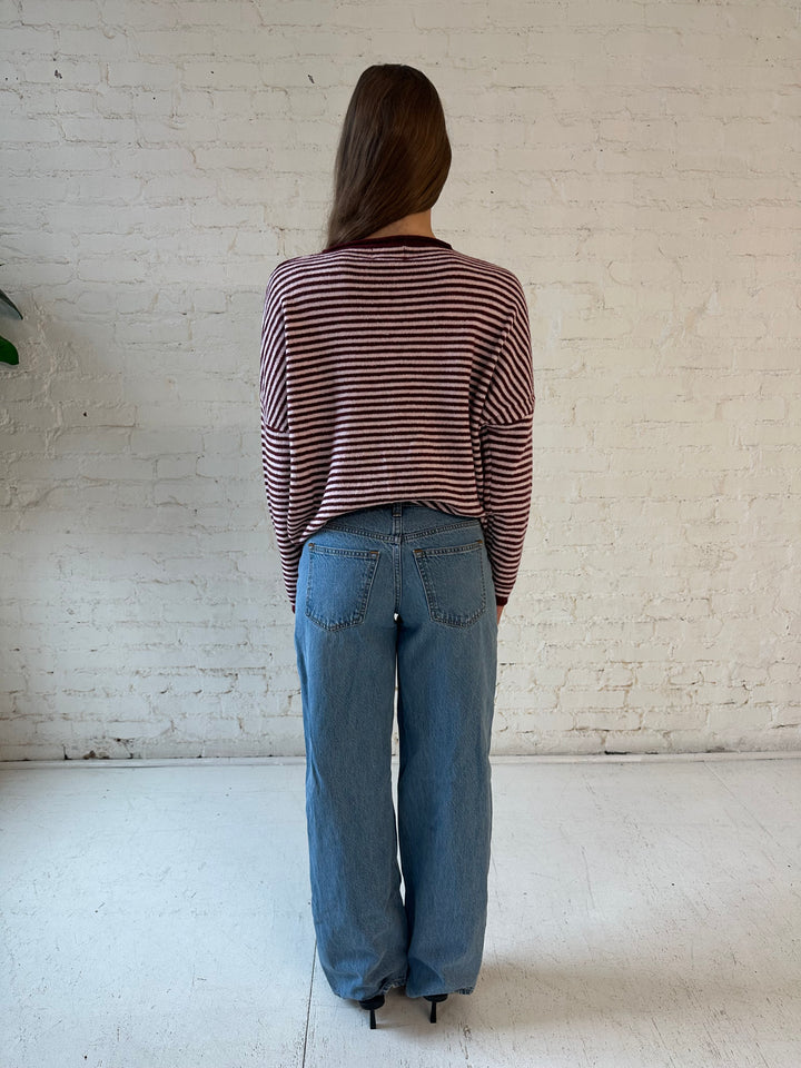 Sylvie Burgundy & Pink Striped Cardigan