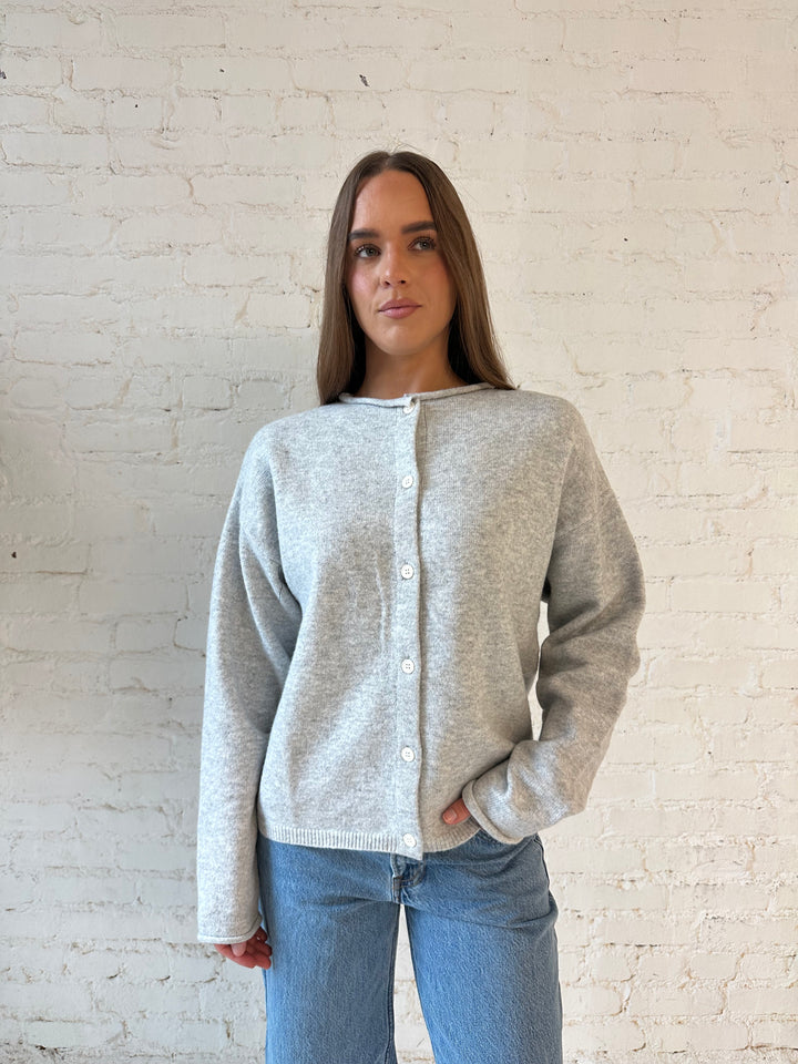Polly Light Grey Knit Button Down Cardigan