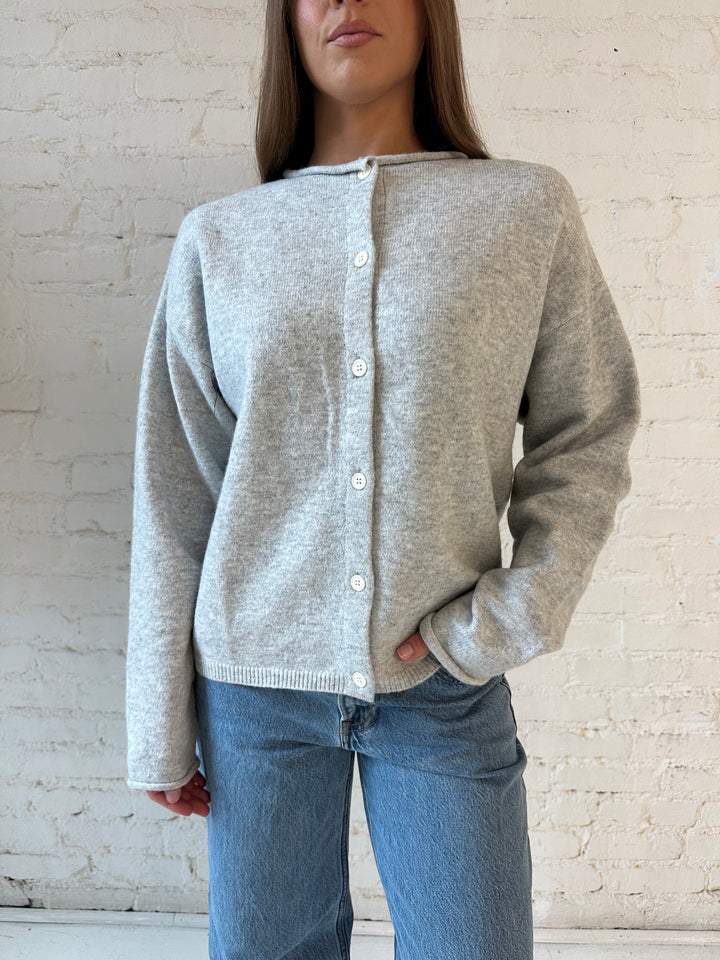 Polly Light Grey Knit Button Down Cardigan