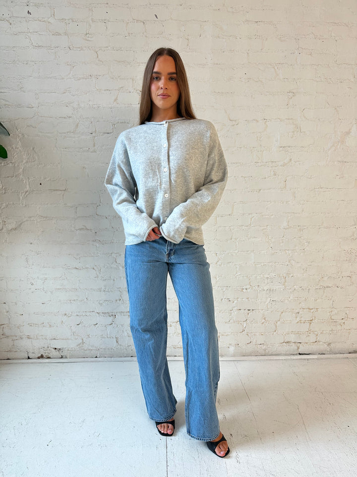 Polly Light Grey Knit Button Down Cardigan