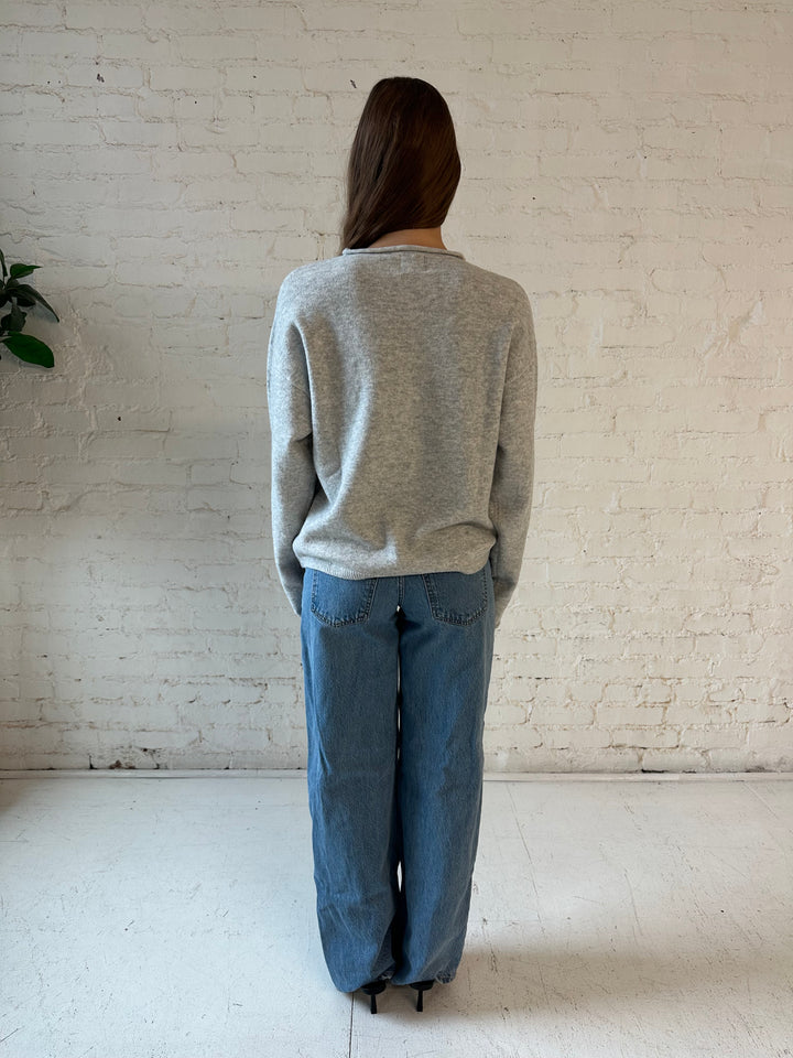 Polly Light Grey Knit Button Down Cardigan