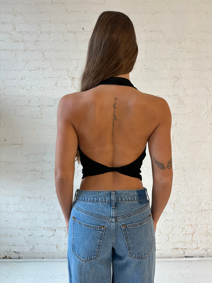 Ashtin Black Open Back Twist Halter Top