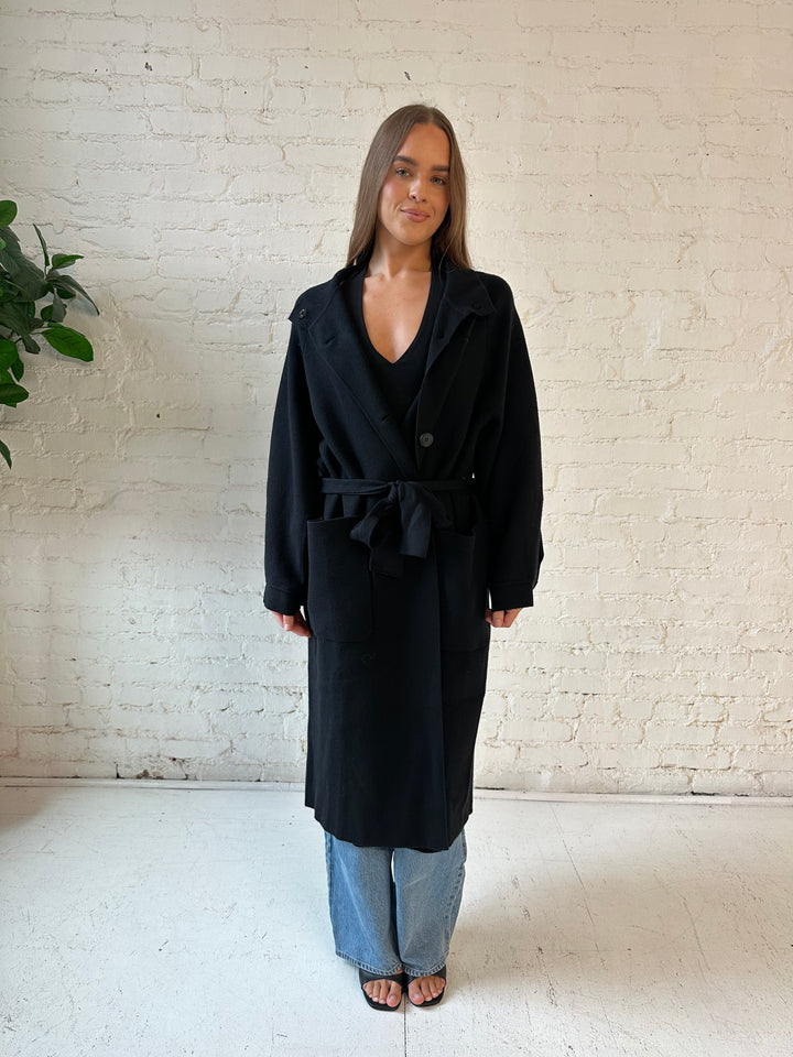 Alyssa Black Belted Duster Coat